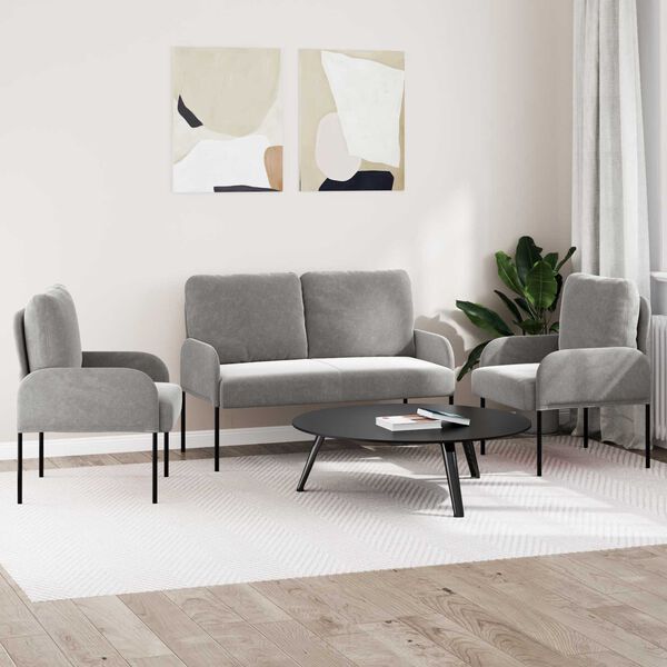 vidaXL Sofas&aelig;t med pude 3 pcs Lysegr&aring; 115 x 56 x 80 cm Krydsfin&eacute;r