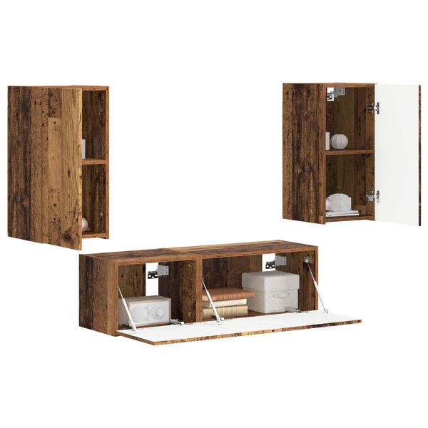 vidaXL Tv v&aelig;gskab s&aelig;t V&aelig;gmonteret 4 pcs Gammelt tr&aelig; Konstrueret tr&aelig;