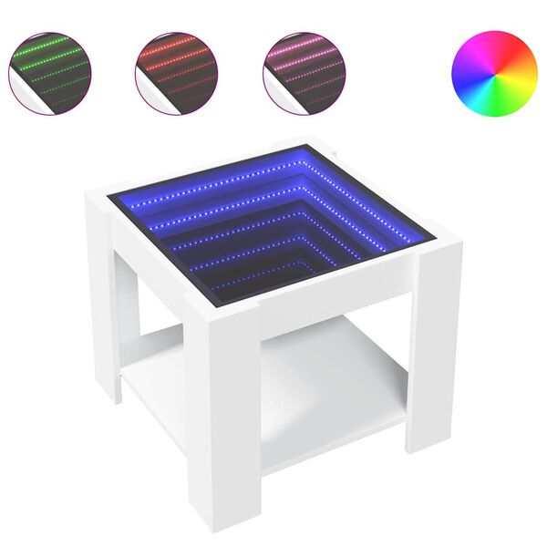 vidaXL sofabord med LED-lys 53x53x45 cm konstrueret træ hvid