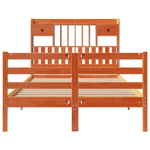 vidaXL seng med reol uden madras 135x190cm massivt fyrretr&aelig; gyldenbrun