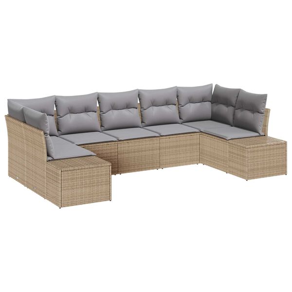 vidaXL Havesofa S&aelig;t med pude 7 pcs Beige polyrattan