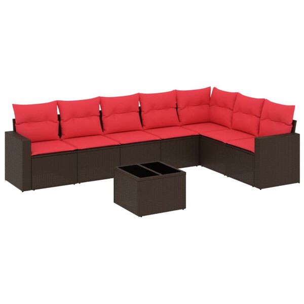 vidaXL sofas&aelig;t til haven 8 dele med hynder polyrattan brun