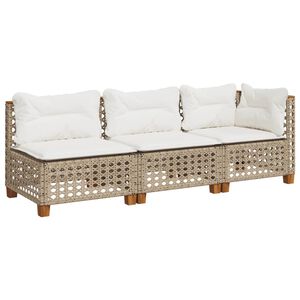 vidaXL 3-personers havesofa med hynder polyrattan beige