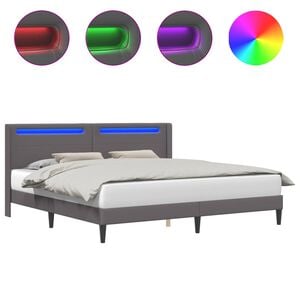 vidaXL Sengestel med LED-lysstrimler Gr&aring; 180 x 200 cm Kunstl&aelig;der