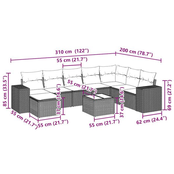vidaXL sofas&aelig;t til haven 9 dele med hynder polyrattan lysegr&aring;