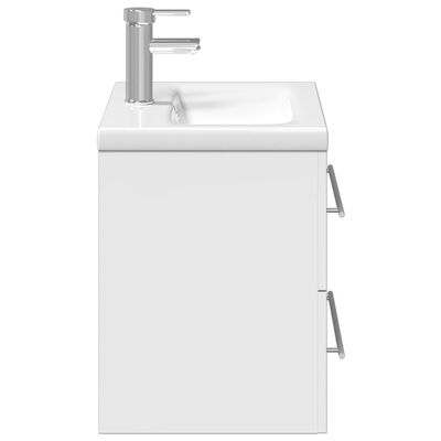 vidaXL underskab til badeværelse med indbygget håndvask hvid højglans