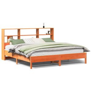 vidaXL seng med reol uden madras 180x200cm massivt fyrretr&aelig; gyldenbrun