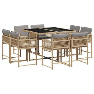 vidaXL spisebordss&aelig;t til haven 9 dele med hynder polyrattan beige