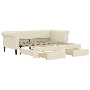 vidaXL daybed med udtr&aelig;k og skuffer 90x200 cm kunstl&aelig;der cremefarvet