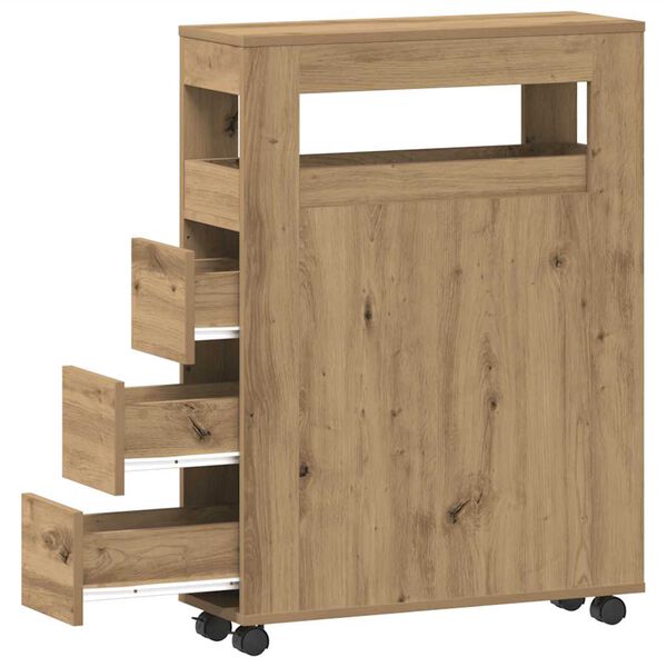 vidaXL smalt badeværelsesskab med hjul konstrueret træ egetræsfarve