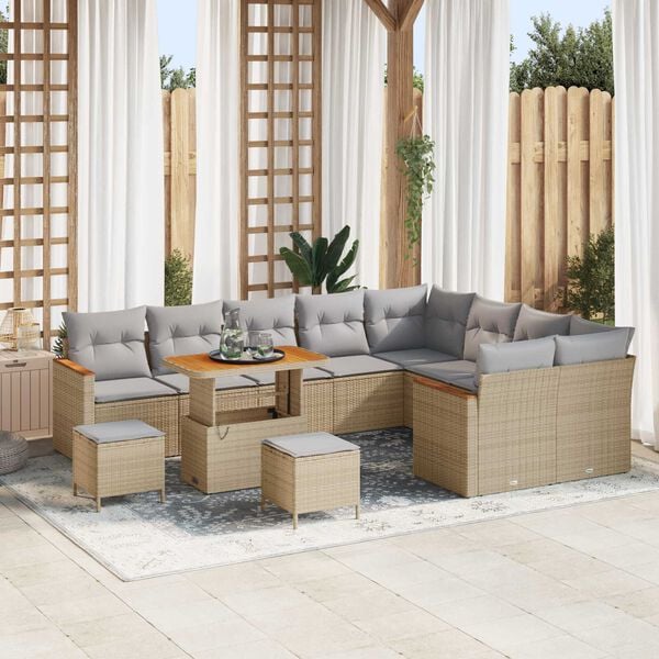 vidaXL Havesofa S&aelig;t med pude med opbevaring 12 pcs Beige Poly Rattan