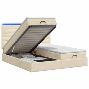 vidaXL Ottoman seng med madras og LED Cremefarvet 180 x 200 cm Stof