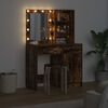 vidaXL Makeupbord s&aelig;t med LED med hylde 2 pcs R&oslash;get eg Konstrueret tr&aelig;