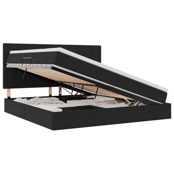 vidaXL Seng med opbevaring og LED med madras Sort 200 x 200 cm Fl&oslash;jl