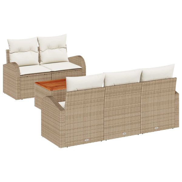 vidaXL Havesofa Sæt med pude 6 pcs Beige polyrattan