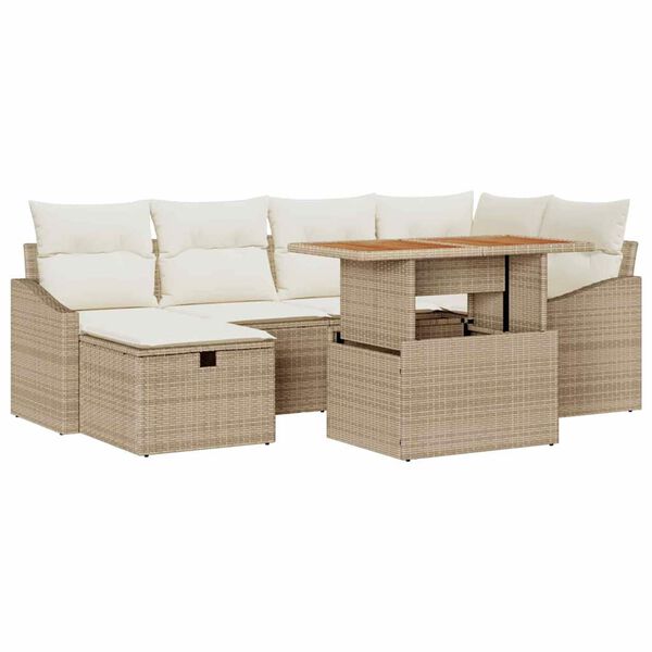 vidaXL Havesofa S&aelig;t med pude med opbevaring 7 pcs Beige Poly rattan