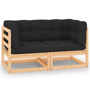 vidaXL hj&oslash;rnemodul til havesofa med hynder 2 stk. massivt fyrretr&aelig;