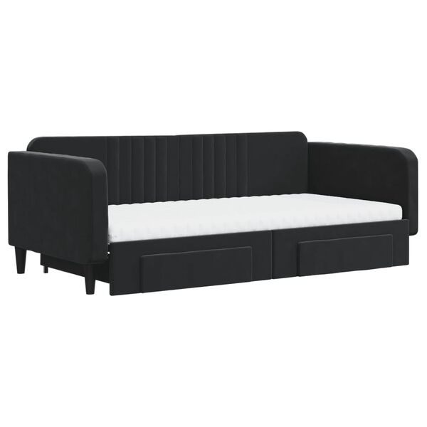 vidaXL daybed med udtræk og skuffer 100x200 cm velour sort