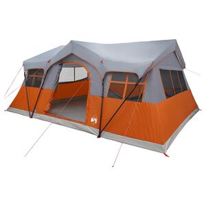vidaXL Familietelt 487 x 340 x 216 cm Gr&aring; og orange Polyester og St&aring;l