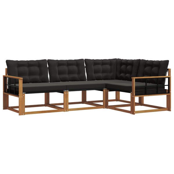 vidaXL Sofa S&aelig;t 4 pcs Naturlig og sort Massiv akacietr&aelig; og Textilene