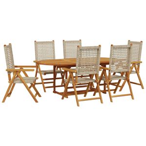 vidaXL spisebordss&aelig;t til haven 7 dele polyrattan og massivt tr&aelig; beige