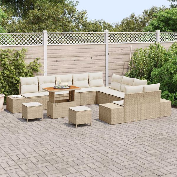 vidaXL Havesofa S&aelig;t med pude 13 pcs Beige polyrattan