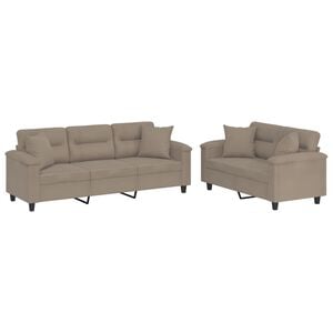 vidaXL sofas&aelig;t 2 dele med puder mikrofiberstof gr&aring;brun