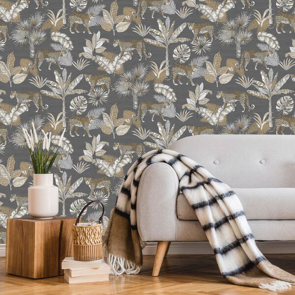 DUTCH WALLCOVERINGS tapet Leopard gr&aring; og beige