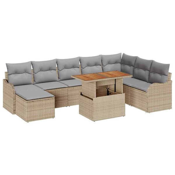 vidaXL Havesofa S&aelig;t med opbevaring 9 pcs Beige Poly rattan