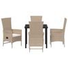 vidaXL Have Spisebordss&aelig;t med pude 5 pcs Beige polyrattan