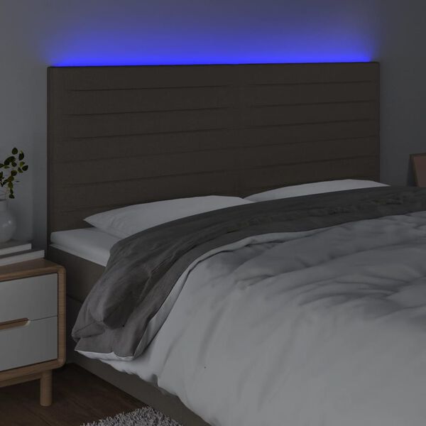 vidaXL sengegavl med LED-lys 160x5x118/128 cm stof gr&aring;brun