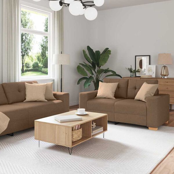 vidaXL Sofa 3 pcs Brun Linned-blandet stof