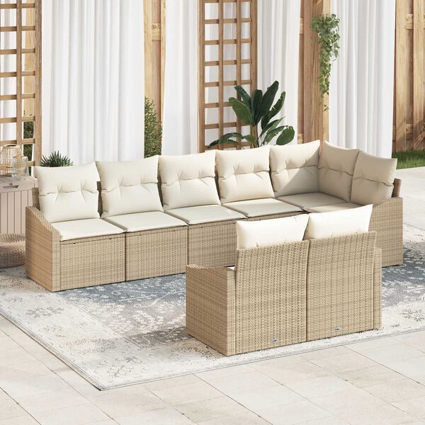 vidaXL Havesofa S&aelig;t med pude 8 pcs Beige og hvid polyrattan