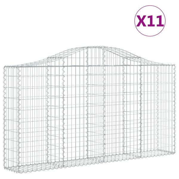 vidaXL buede gabionkurve 11 stk. 200x30x100/120 cm galvaniseret jern