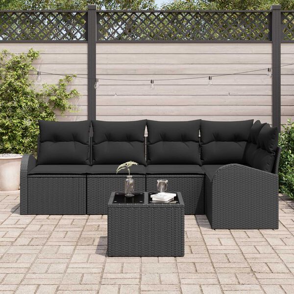 vidaXL Sofa Sæt med pude med opbevaring 6 pcs Sort polyrattan