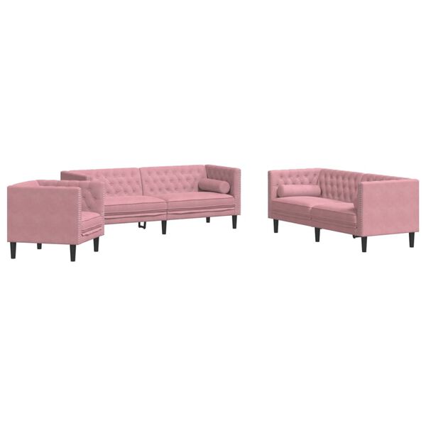 vidaXL 3-personers Chesterfield-sofas&aelig;t med puder fl&oslash;jl pink