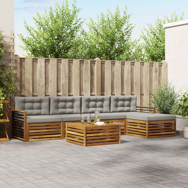 vidaXL Udend&oslash;rs sofagruppe med pude 6 pcs Naturlig og Lys Gr&aring;