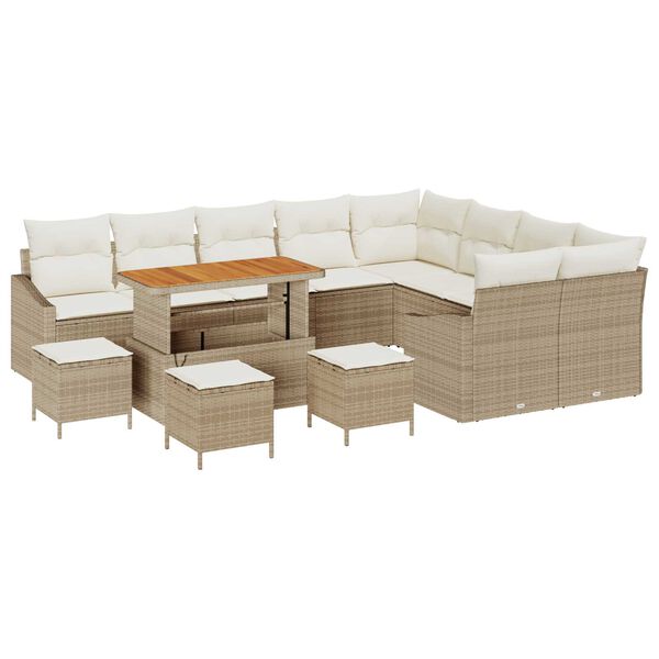 vidaXL Havesofa S&aelig;t med pude 13 pcs Beige Poly rattan