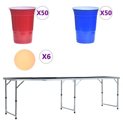 vidaXL foldbart beer pong-bord med kopper og bolde 240 cm