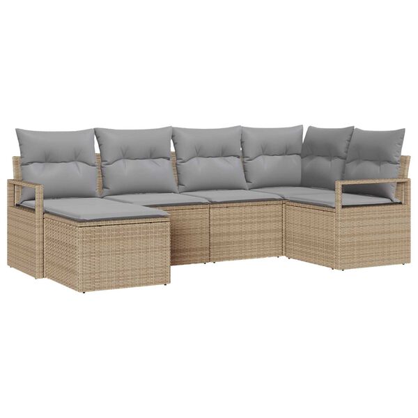 vidaXL Sofa S&aelig;t med pude 6 pcs Beige og lys gr&aring; polyrattan