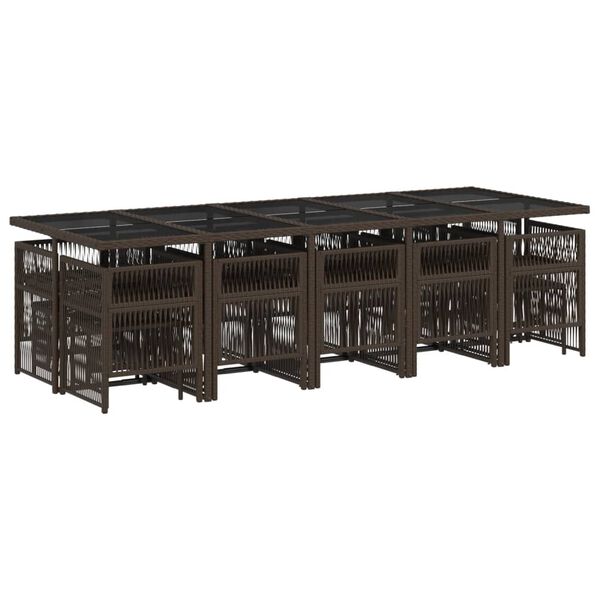 vidaXL spisebordss&aelig;t til haven 15 dele med hynder polyrattan brun