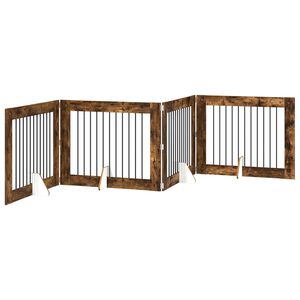 vidaXL Sammenklappelig hundegitter med stativer 4 pcs R&oslash;get eg 401 cm