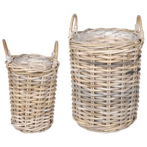 vidaXL Planter Kurv med opbevaring 2 pcs Gr&aring; Kubu rattan