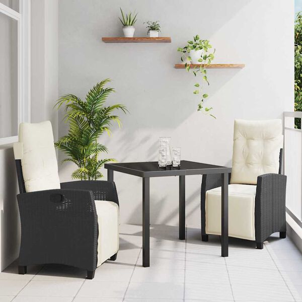 vidaXL Have Spisebordssæt 3 pcs Sort polyrattan