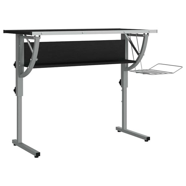 vidaXL skrivebord 110x53x(58-87) cm konstrueret tr&aelig; og st&aring;l sort gr&aring;