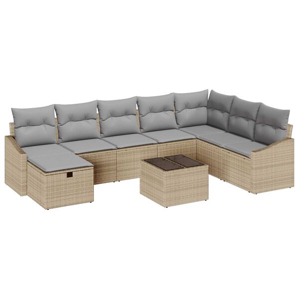 vidaXL Havesofa S&aelig;t med pude 9 pcs Beige Poly rattan