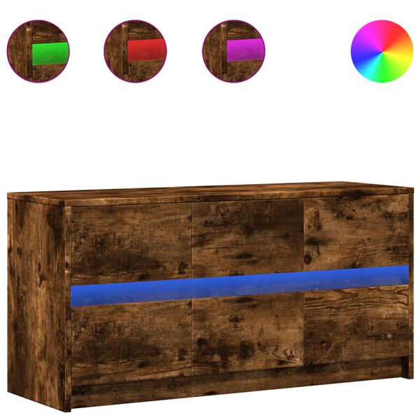 vidaXL tv-bord m. LED-lys 100x34x50 cm konstrueret træ røget eg