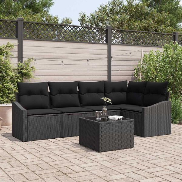 vidaXL Sofa Sæt med pude med opbevaring 6 pcs Sort polyrattan