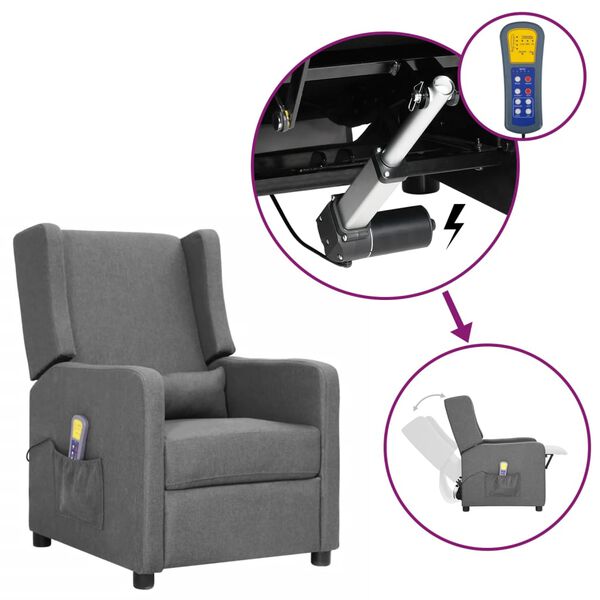 vidaXL massagestol med l&oslash;ftefunktion stof lysegr&aring;