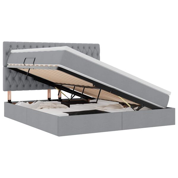 vidaXL Seng med opbevaring og madras Lysegr&aring; 160 x 200 cm Polyester